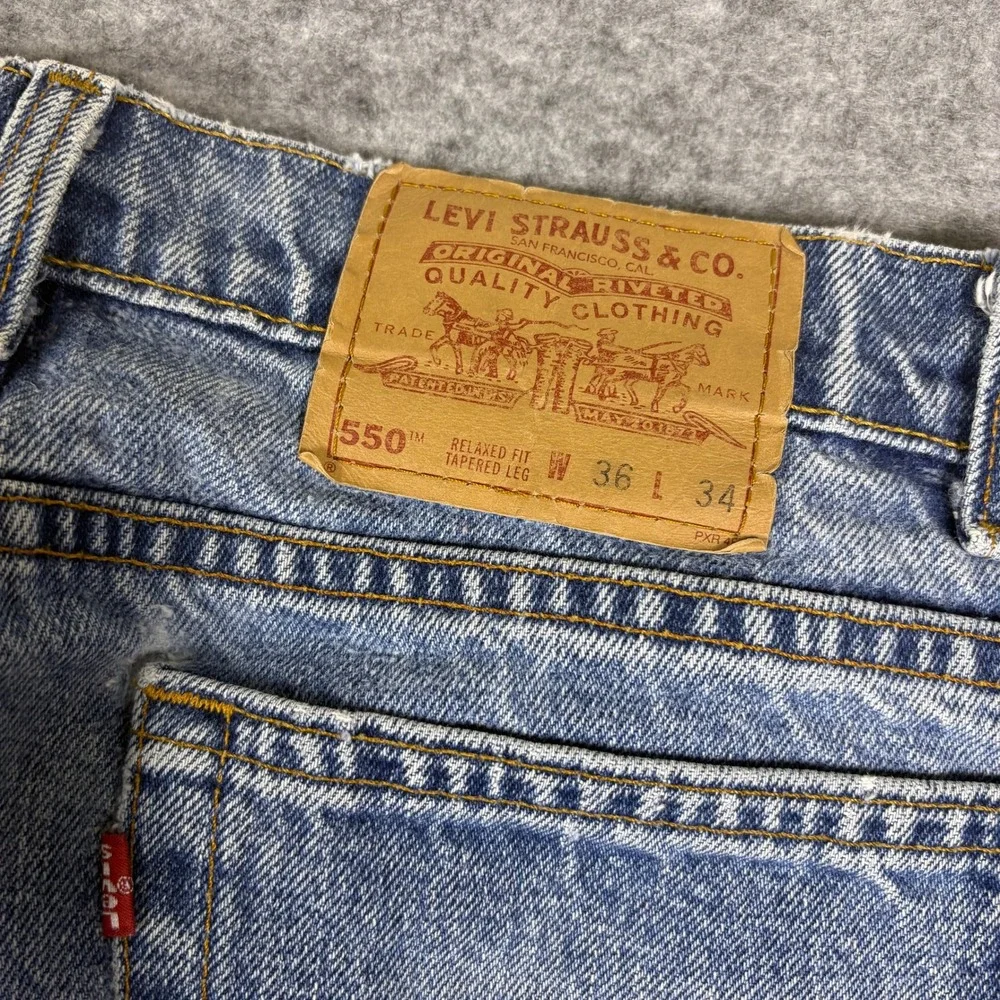 Vintage 90s Levis 550 Relaxed Fit Tapered Leg Jeans Made in USA Blue 36x34